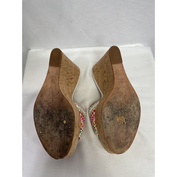 Veronica Beard 'Dali' Brown Leather Raffia Wedge Open Toe Sandals Size 6.5 - Picture 5 of 6